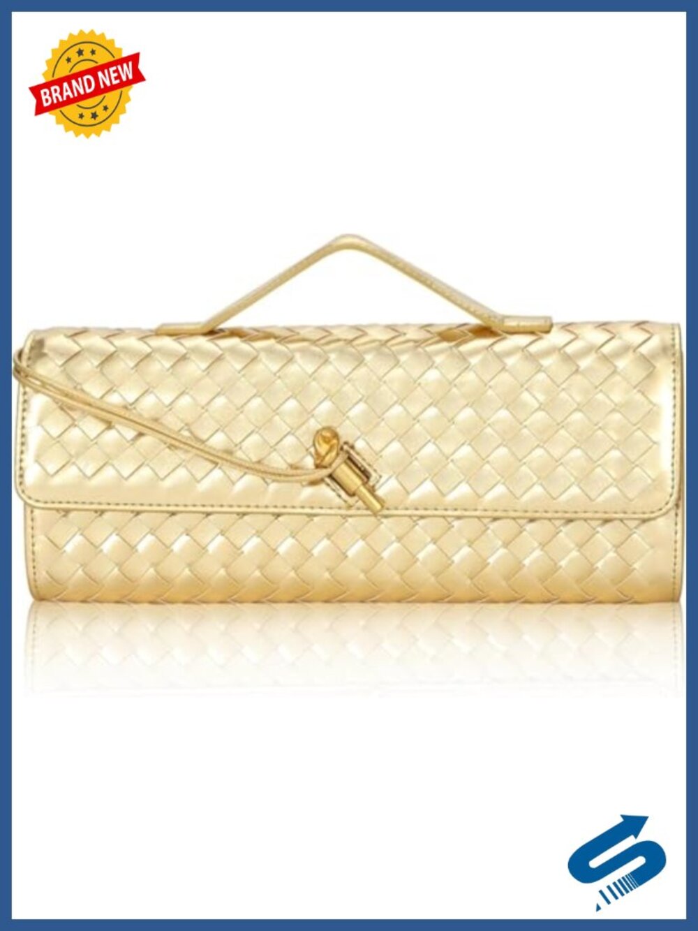Woven PU Leather Evening Clutch with Metal Turn Lock for Party Wedding Formal